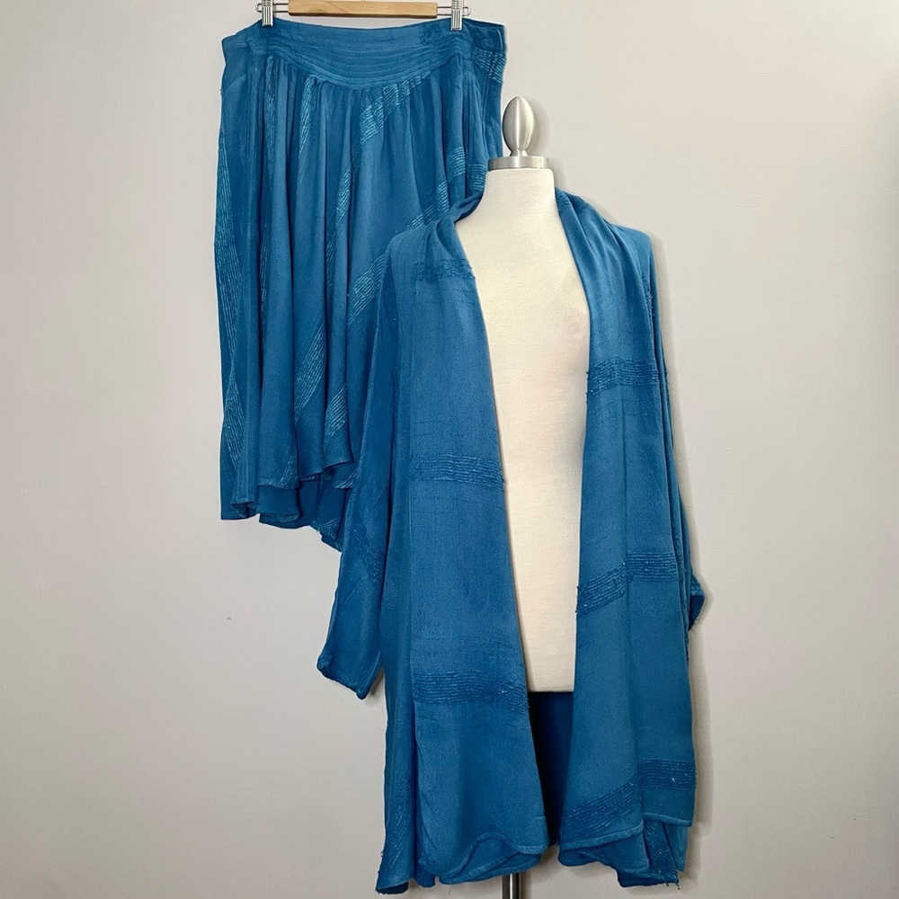 Deirdre Lord Vintage Textured Rayon Blend Skirt and Duster Jacket 2-Piece Set